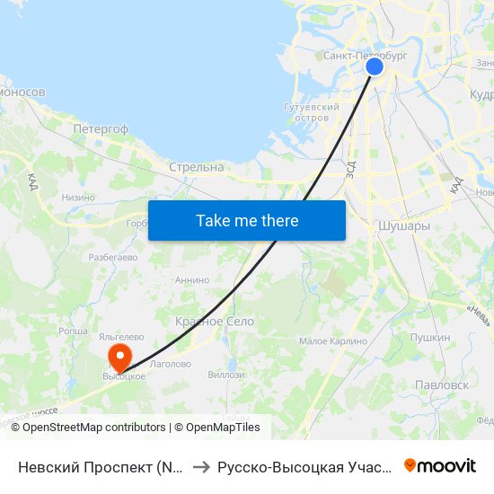 Невский Проспект (Nevskiy Prospekt) to Русско-Высоцкая Участковая больница map