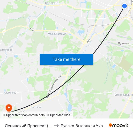 Ленинский Проспект (Leninsky Prospekt) to Русско-Высоцкая Участковая больница map