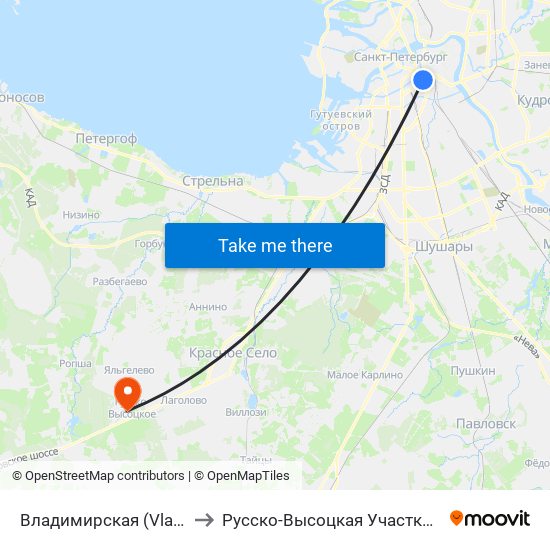 Владимирская (Vladimirskaya) to Русско-Высоцкая Участковая больница map