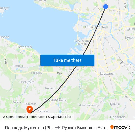Площадь Мужества (Ploschad' Muzhestva) to Русско-Высоцкая Участковая больница map