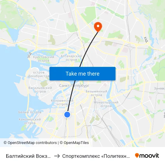 Балтийский Вокзал to Спорткомплекс «Политехник» map