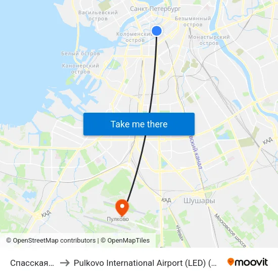 Спасская (Spasskaya) to Pulkovo International Airport (LED) (Международный аэропорт Пулково) map