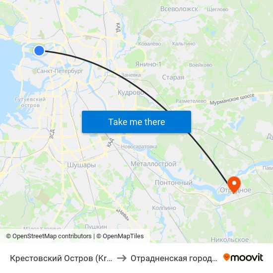 Крестовский Остров (Krestovskiy Ostrov) to Отрадненская городская больница map