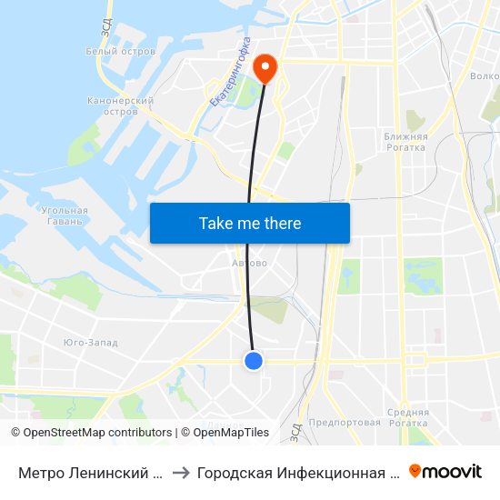 Метро Ленинский Проспект to Городская Инфекционная больница 10 map