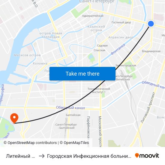 Литейный Пр. to Городская Инфекционная больница 10 map