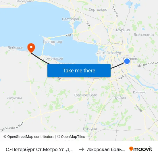 С.-Петербург  Ст.Метро Ул.Дыбенко to Ижорская больница map