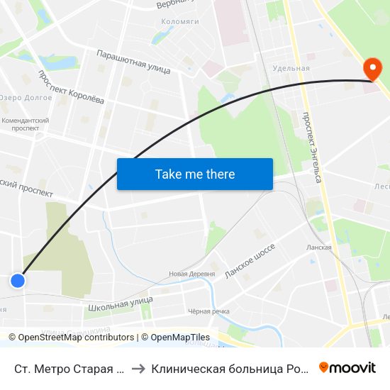 Ст. Метро Старая Деревня Посадка to Клиническая больница Российской Академии Наук map