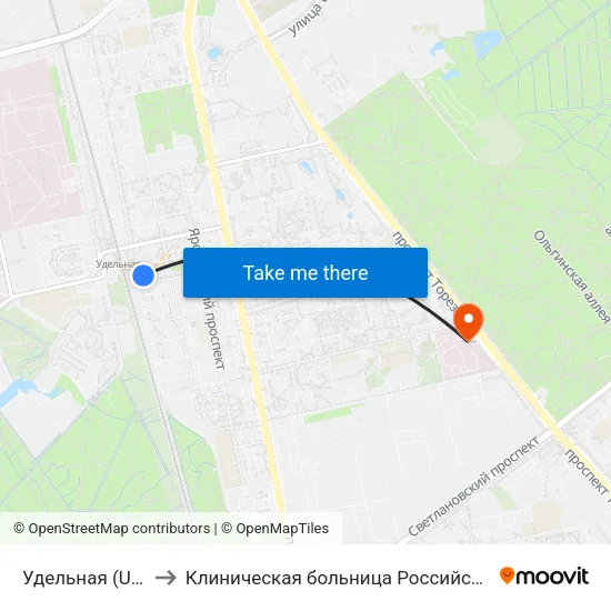 Удельная (Udel'Naya) to Клиническая больница Российской Академии Наук map