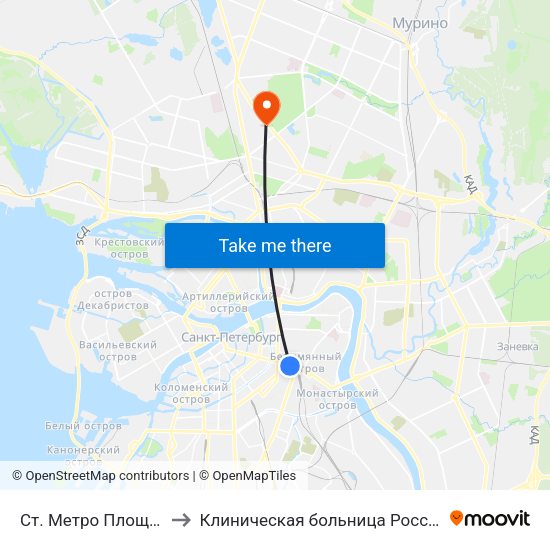 Ст. Метро Площадь Восстания to Клиническая больница Российской Академии Наук map
