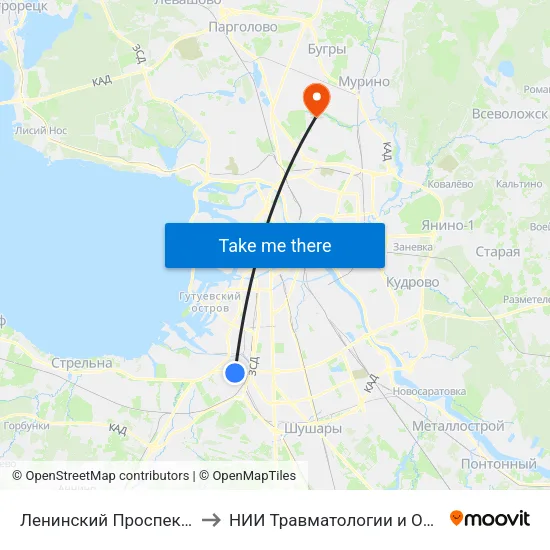 Ленинский Проспект (Leninsky Prospekt) to НИИ Травматологии и Ортопедии имени Вредена map