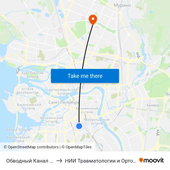 Обводный Канал (Obvodny Kanal) to НИИ Травматологии и Ортопедии имени Вредена map