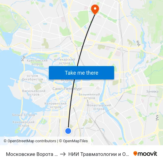 Московские Ворота (Moskovskiye Vorota) to НИИ Травматологии и Ортопедии имени Вредена map