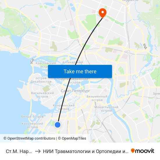 Ст.М. Нарвская to НИИ Травматологии и Ортопедии имени Вредена map