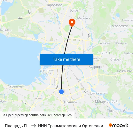 Площадь Победы to НИИ Травматологии и Ортопедии имени Вредена map