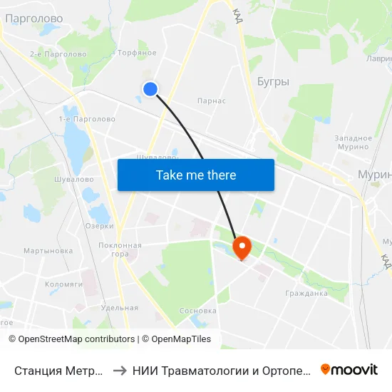 Станция Метро «Парнас» to НИИ Травматологии и Ортопедии имени Вредена map