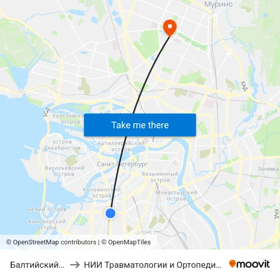 Балтийский Вокзал to НИИ Травматологии и Ортопедии имени Вредена map