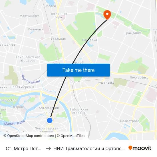 Ст. Метро Петроградская to НИИ Травматологии и Ортопедии имени Вредена map