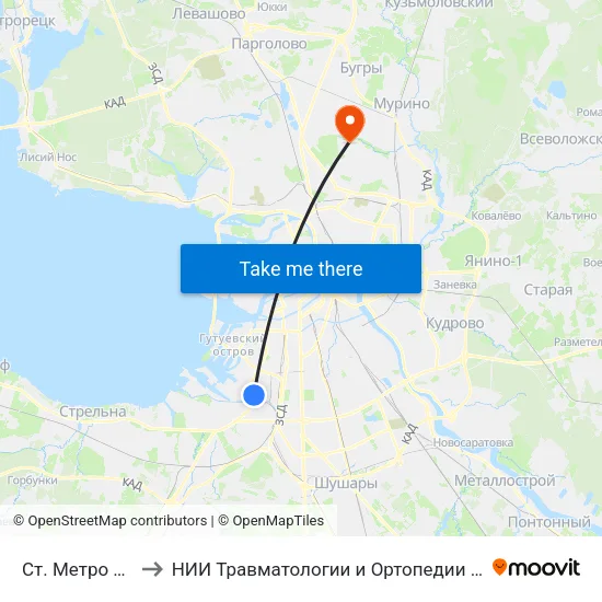 Ст. Метро Автово to НИИ Травматологии и Ортопедии имени Вредена map