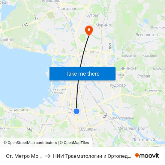 Ст. Метро Московская to НИИ Травматологии и Ортопедии имени Вредена map