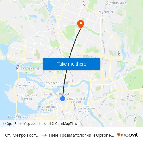 Ст. Метро Гостиный Двор to НИИ Травматологии и Ортопедии имени Вредена map