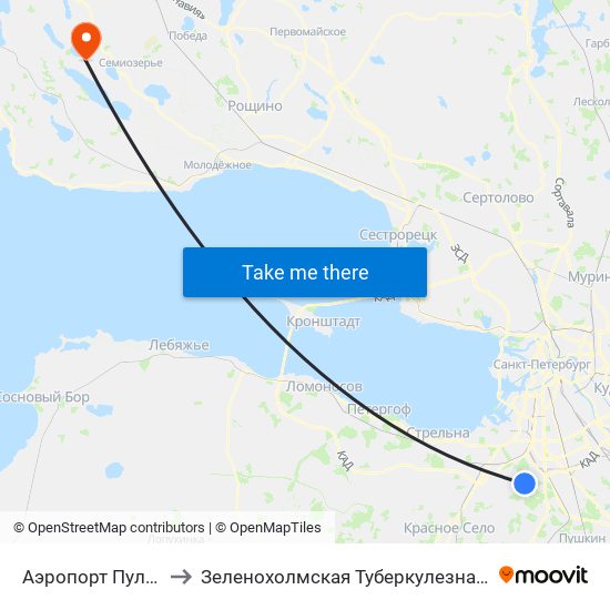 Аэропорт Пулково 1 to Зеленохолмская Туберкулезная больница map