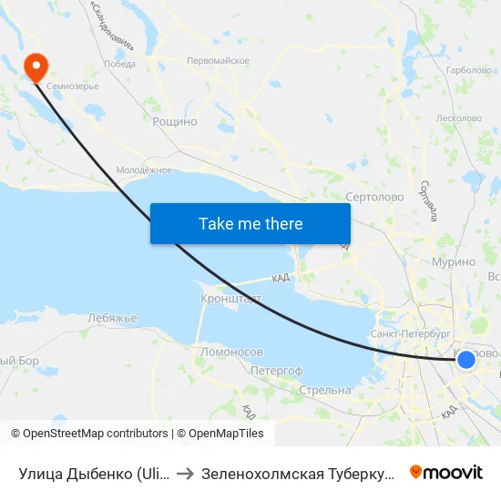 Улица Дыбенко (Ulitsa Dybenko) to Зеленохолмская Туберкулезная больница map