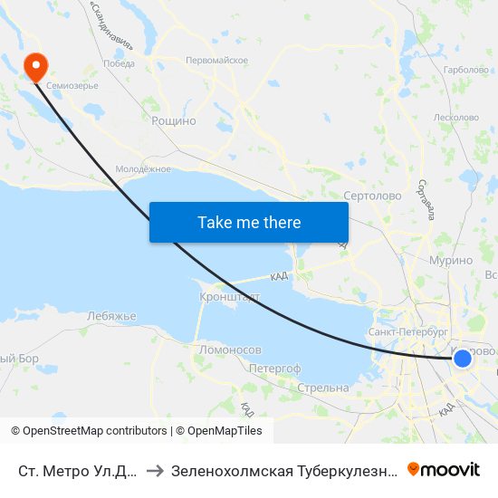 Ст. Метро Ул.Дыбенко to Зеленохолмская Туберкулезная больница map