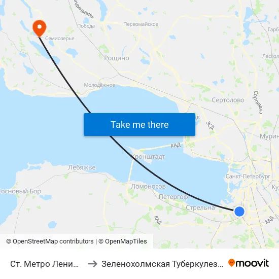 Ст. Метро Ленинский Пр. to Зеленохолмская Туберкулезная больница map