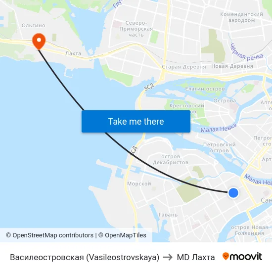 Василеостровская (Vasileostrovskaya) to MD Лахта map