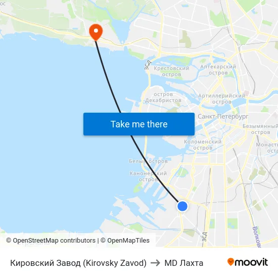 Кировский Завод (Kirovsky Zavod) to MD Лахта map