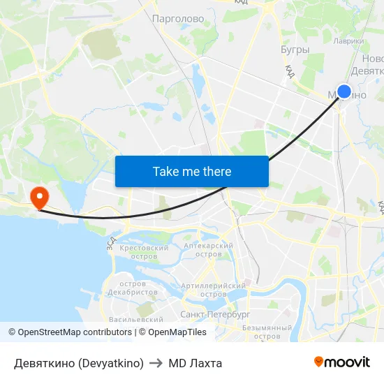Девяткино (Devyatkino) to MD Лахта map