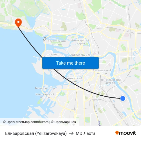 Елизаровская (Yelizarovskaya) to MD Лахта map
