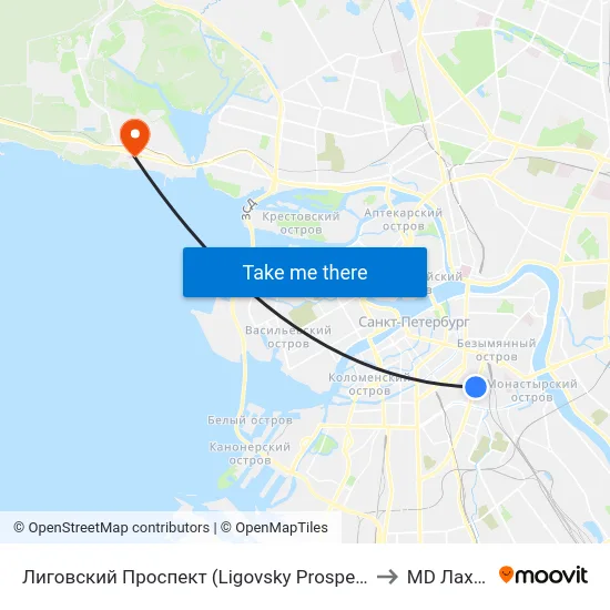 Лиговский Проспект (Ligovsky Prospekt) to MD Лахта map