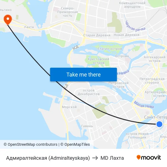 Адмиралтейская (Admiralteyskaya) to MD Лахта map