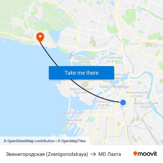 Звенигородская (Zvenigorodskaya) to MD Лахта map