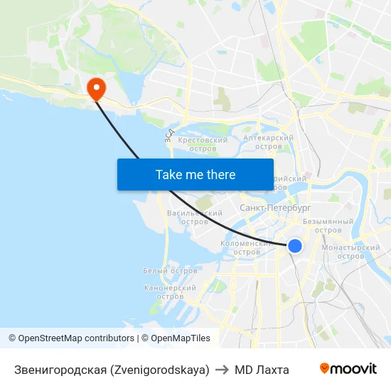 Звенигородская (Zvenigorodskaya) to MD Лахта map