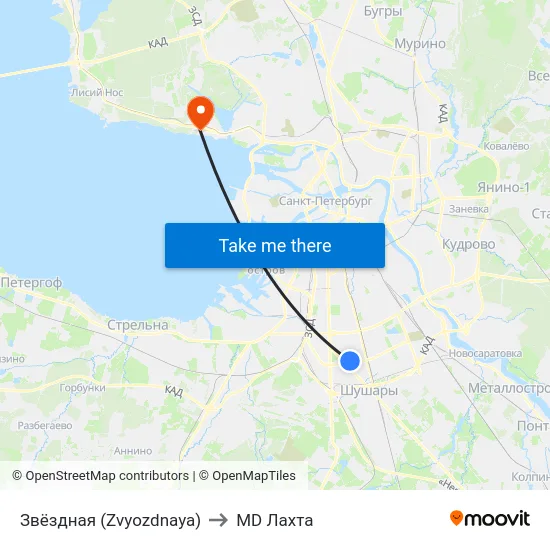 Звёздная (Zvyozdnaya) to MD Лахта map