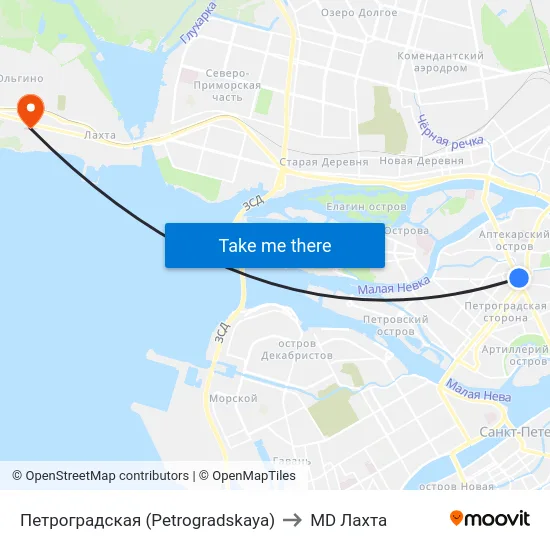 Петроградская (Petrogradskaya) to MD Лахта map