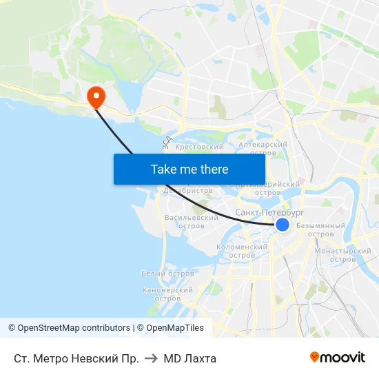 Ст. Метро Невский Пр. to MD Лахта map