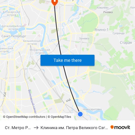 Ст. Метро Рыбацкое to Клиника им. Петра Великого Сзгму им. Мечникова map