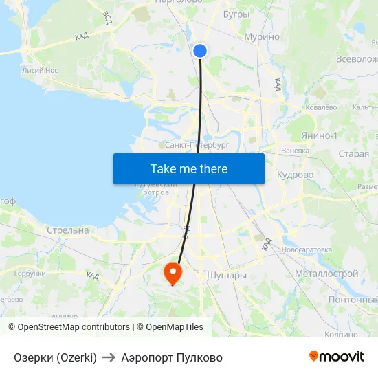 Озерки (Ozerki) to Аэропорт Пулково map