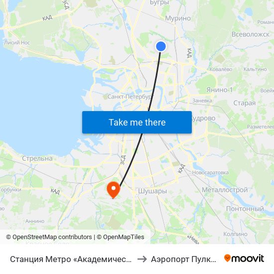 Станция Метро «Академическая» to Аэропорт Пулково map
