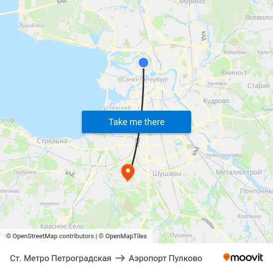 Ст. Метро Петроградская to Аэропорт Пулково map