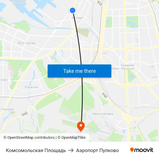 Комсомольская Площадь to Аэропорт Пулково map