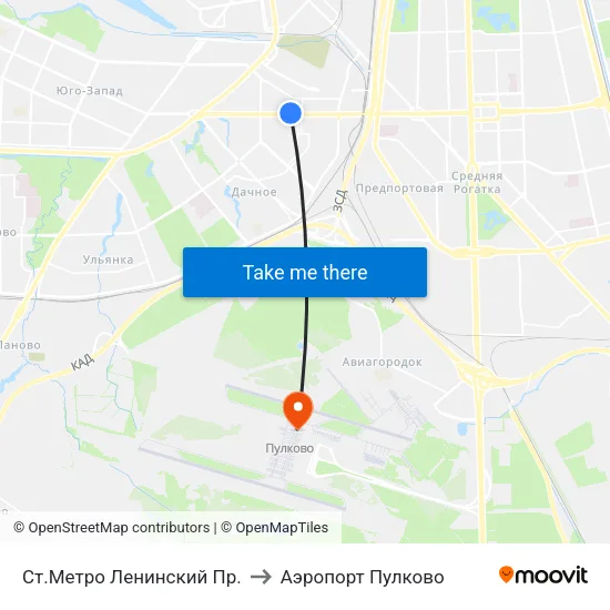 Ст.Метро Ленинский Пр. to Аэропорт Пулково map