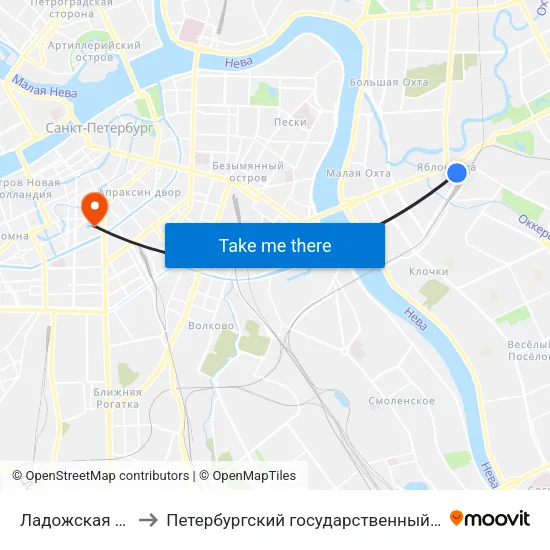 Ладожская (Ladozhskaya) to Петербургский государственный университет путей сообщения map