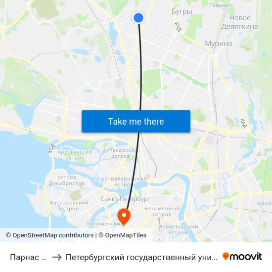 Парнас (Parnas) to Петербургский государственный университет путей сообщения map
