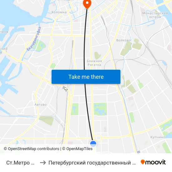 Ст.Метро Московская to Петербургский государственный университет путей сообщения map