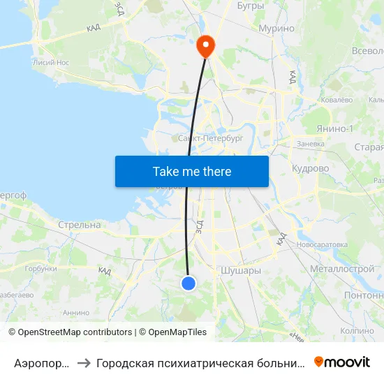 Аэропорт Пулково 1 to Городская психиатрическая больница № 3 им. И.И. Скворцова-Степанова map