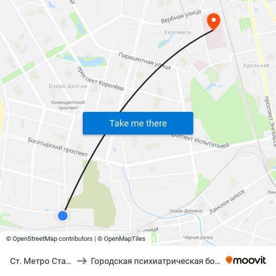 Ст. Метро Старая Деревня Посадка to Городская психиатрическая больница № 3 им. И.И. Скворцова-Степанова map